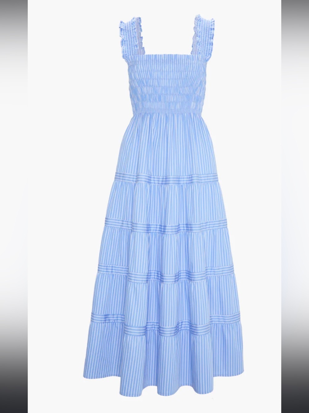 Hill House - The Nap Dress- Light Blue Striped Smocked Midi Dress - Picture 2 of 4